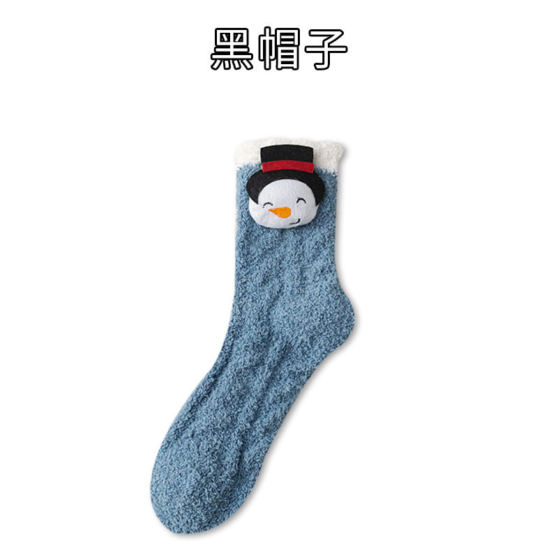 Thickened coral fleece socks cute cartoon tube socks Christmas socks home floor socks