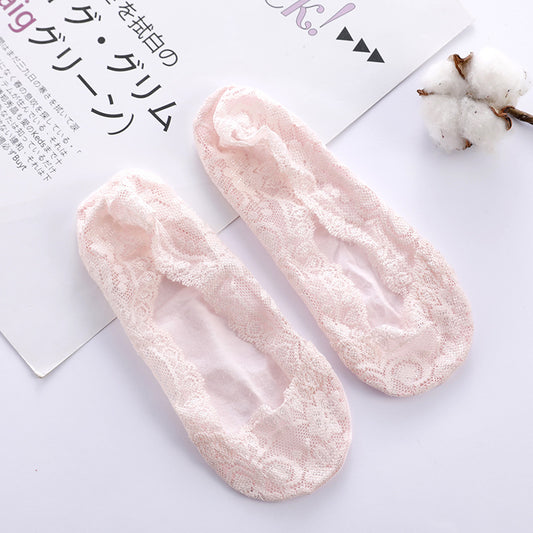 Two-pack lace ladies shallow mouth invisible boat socks silicone women thin ultra-thin sweat-absorbent sports wind