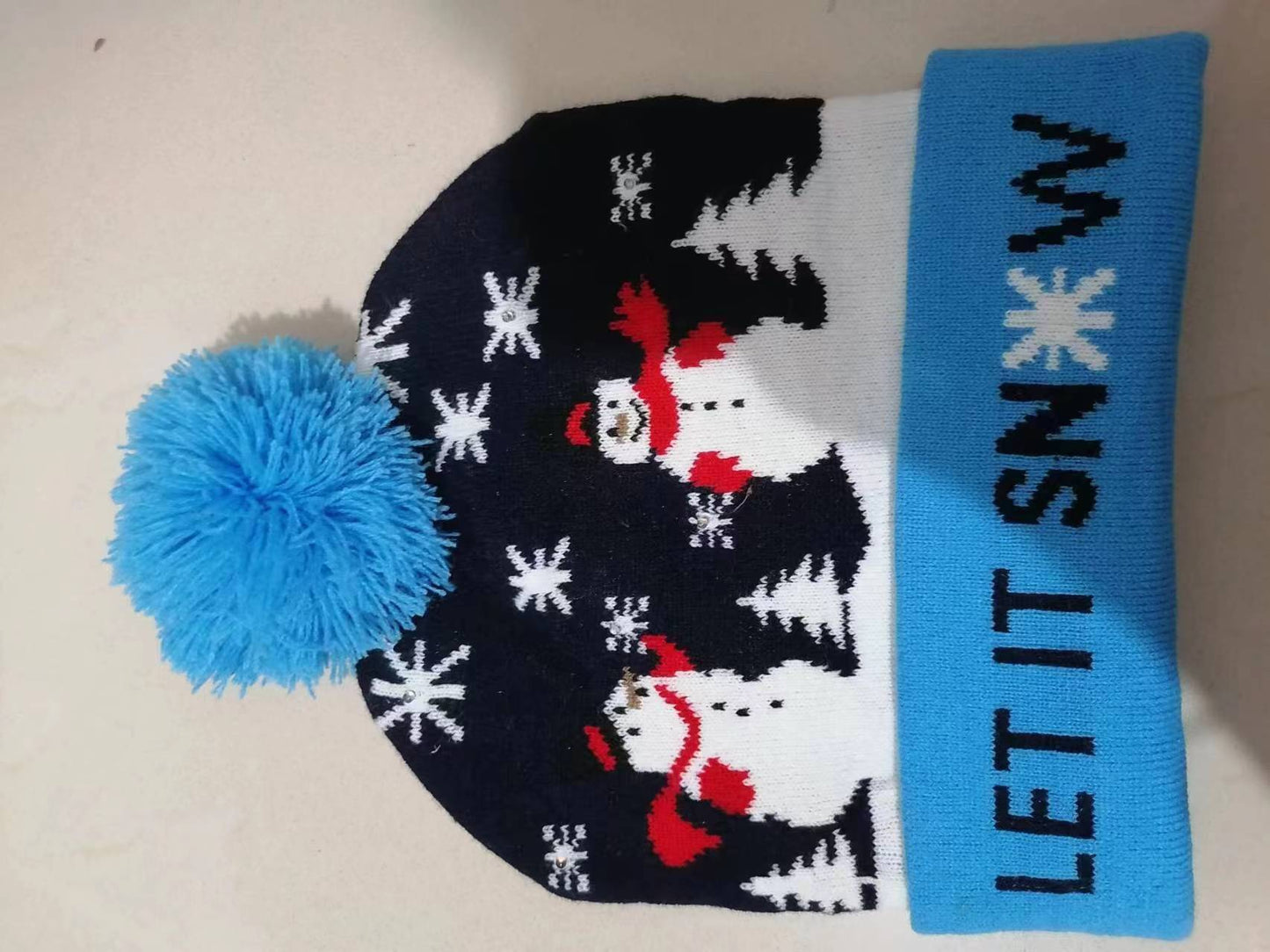 Christmas Decoration Luminous Christmas Hat Knitted LED Warm Adult Children Cartoon Printed Wool Hat