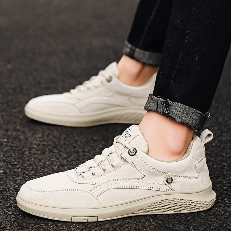 Korean Fashion soft leather trendy breathable nubuck leather fashion low-top sneakers