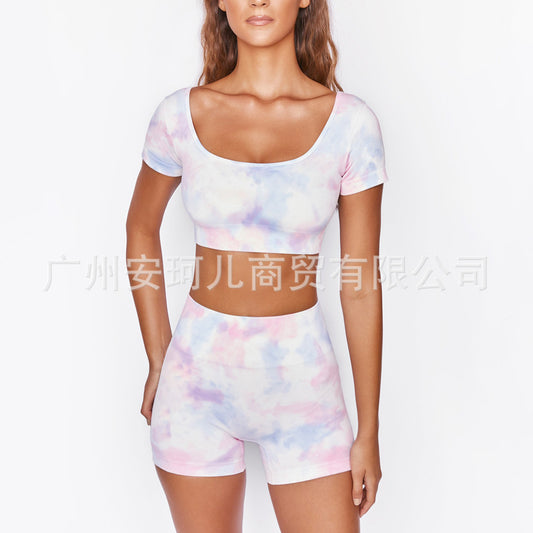 Hot sale new digital printing vest shorts suit beauty back fitness yoga suit