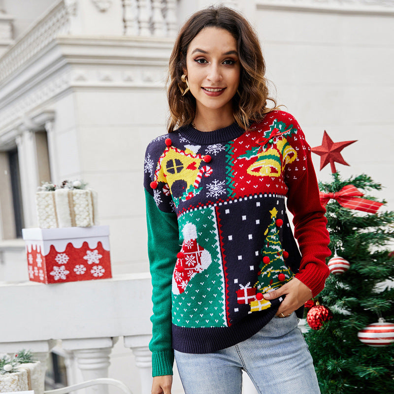 Women's small snowflake Christmas knitwear pullover Christmas tree sweater