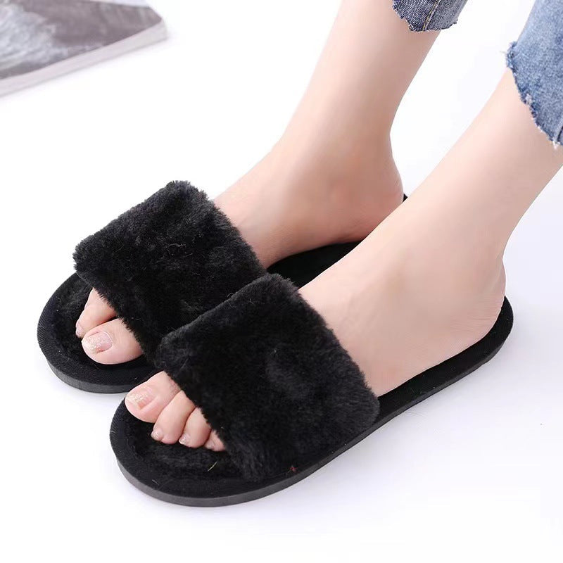 Fur slippers women's thick-soled warm cotton shoes home indoor plush outerwear shoes men's ins trendy couple shoes