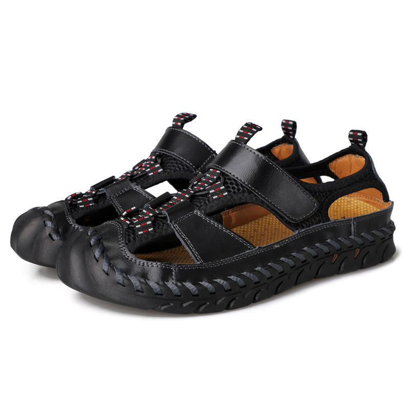 European and American Top layer cowhide sandals men's breathable Baotou men's sandals