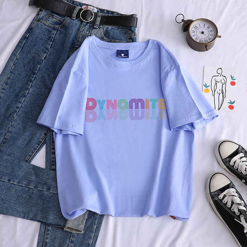 European and American new kpop youth group dynamite album gradient printing cotton T-shirt