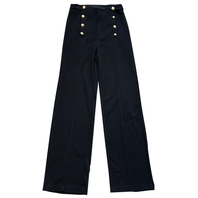 European and American double-breasted high-waisted straight casual wide-leg pants women's new fashion trend