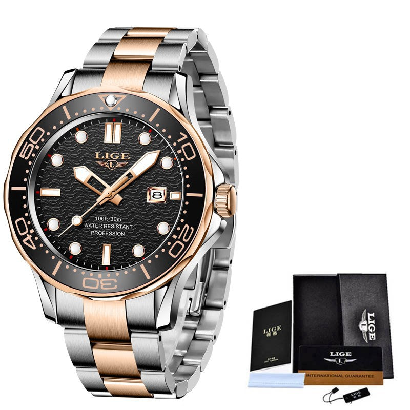 LIGE Fashion Explosion Style Men's Watch Quartz Three-Hand Watch Waterproof Clock