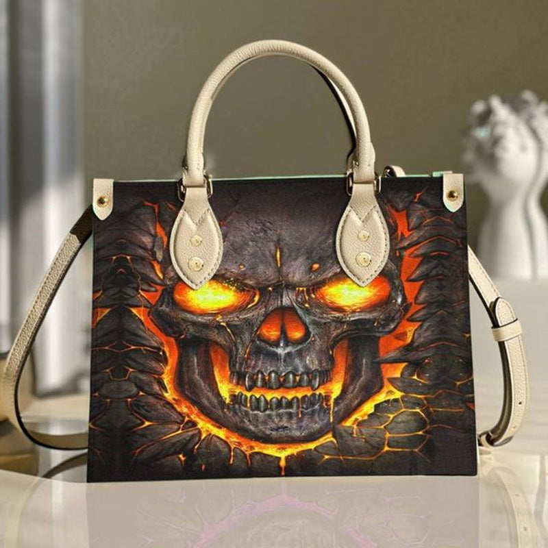 Halloween skull pattern digital full printing handbag female AliExpress hot selling PU large capacity handbag