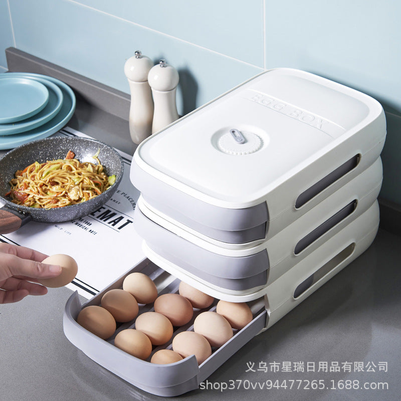 Drawer egg box kitchen refrigerator can be superimposed automatic rolling egg box household fresh-keeping creative egg storage box