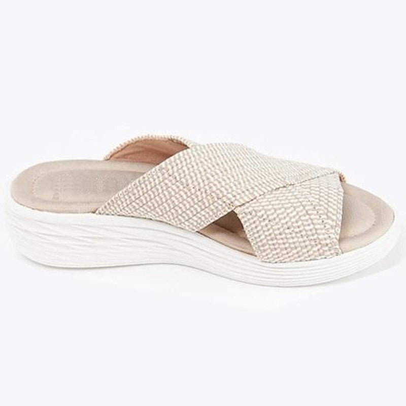 New style flat-bottomed flying woven cross sandals women's elastic slippers thick-bottomed solid color beach shoes