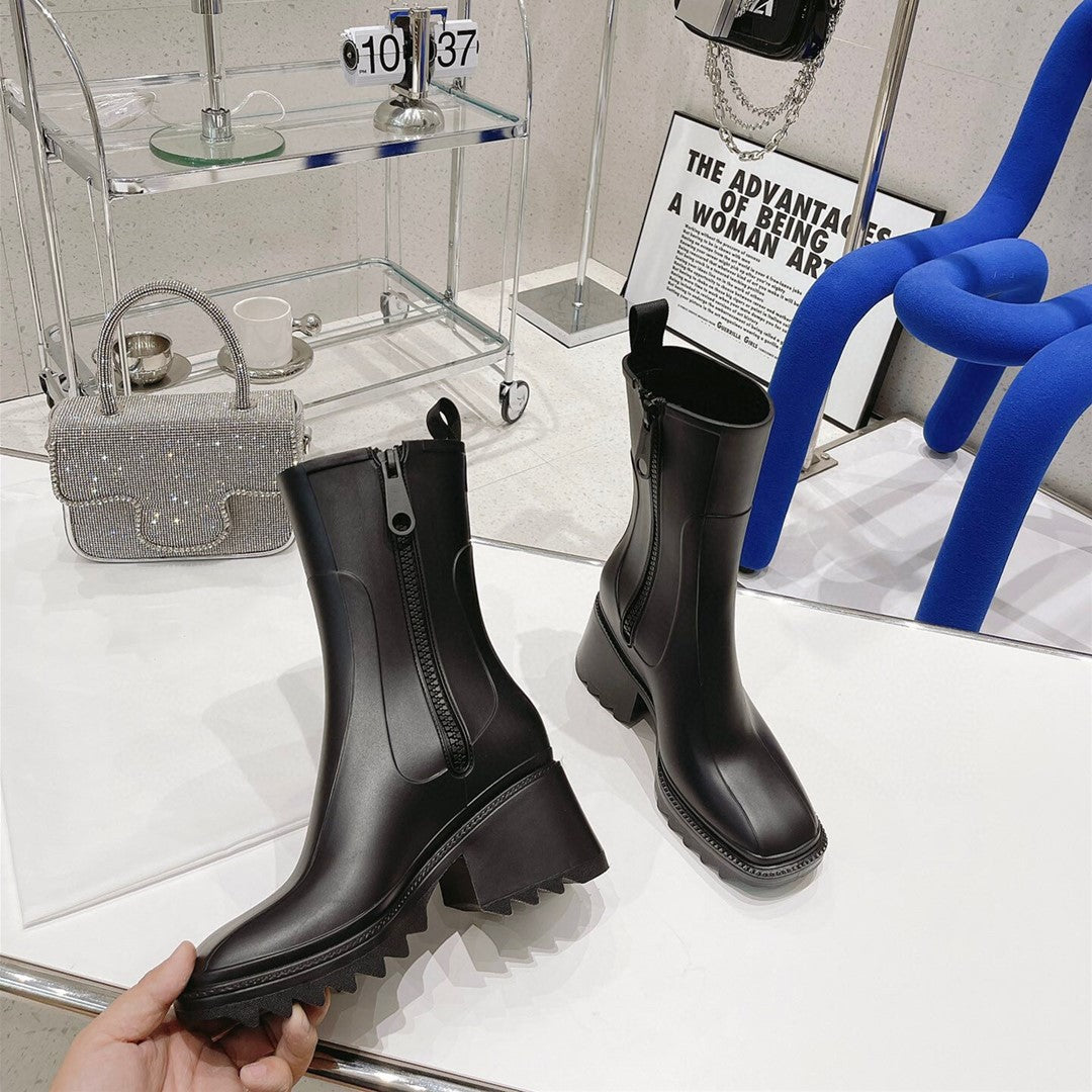 New style PVC high-heeled rain boots fashion British increased short boots high-end temperament leather boots