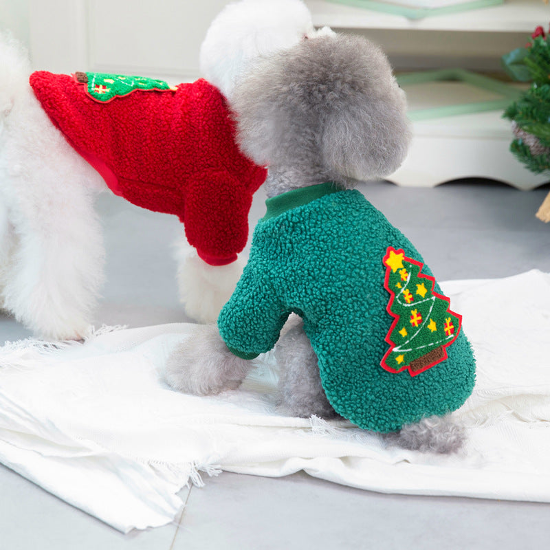 Dog clothes autumn and winter clothes pet clothes new teddy small dog pet clothes winter 21 Christmas tree fleece