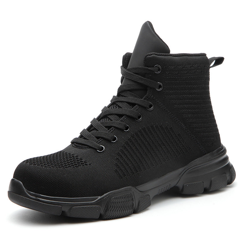 The new high-top lightweight and breathable work shoes fly-woven surface anti-smashing labor insurance shoes steel toe wear-resistant protective safety shoes high-density