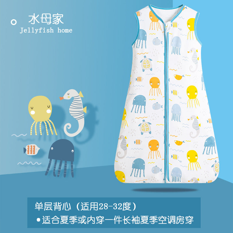 Cross-border hot spring and summer new cotton anti-startle baby sleeping bag children's vest pajamas sleeveless baby anti-kick quilt