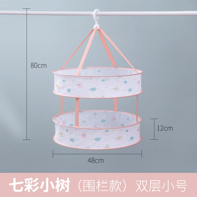 Home clothes drying basket edging foldable windproof drying basket tiled underwear socks clothes drying net double net pocket artifact