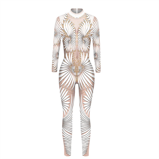 Halloween new hot selling machine armor 3D digital printing slim fit long-sleeved cos jumpsuit