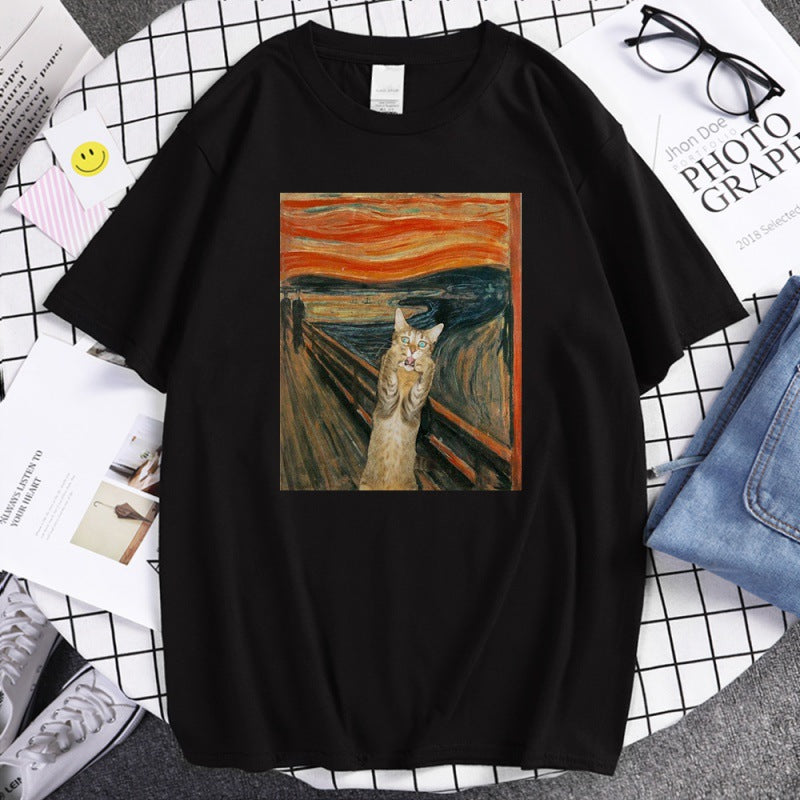 The Scream Art Style Retort Cat Prints Man T-shirtimplicity