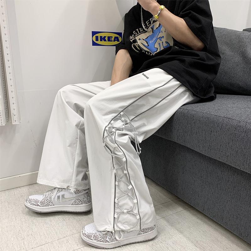 Men's summer thin section casual wide-leg trend loose ins tide brand drawstring ankle pants trousers