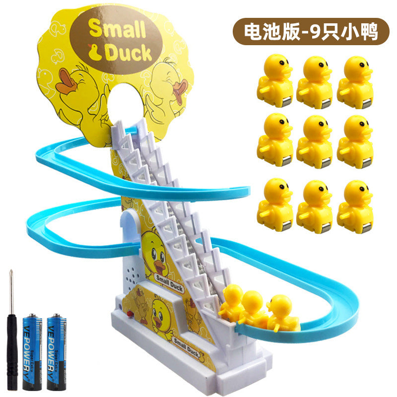 track duck climbing ladder slide toy cute little duck automatically climbing stairs light music