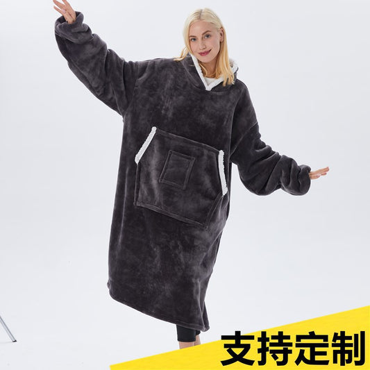 Cross-border lazy blanket pullover flannel sweater tv TV blanket hooded lazy clothes pajamas