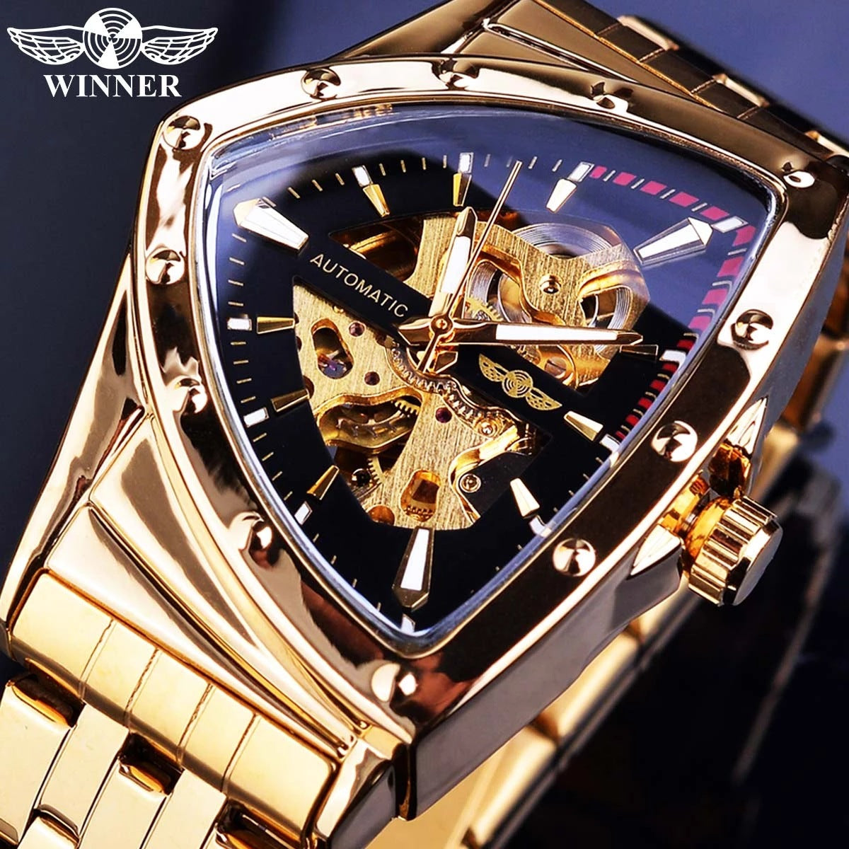 New triangle dial automatic mechanical watch men's fashion hollow stainless steel watch