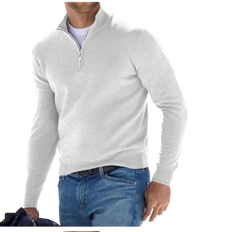 European and American long-sleeved V-neck cashmere zipper men's casual top polo shirt