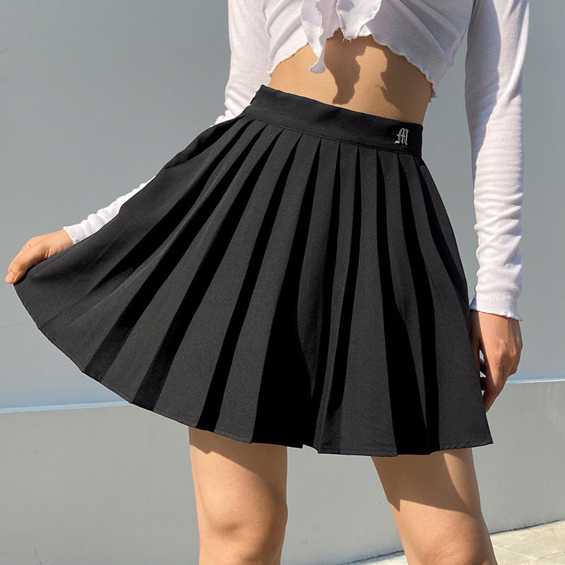 European and American style women's new style letter embroidery high waist thin pleated skirt casual skirt short skirt