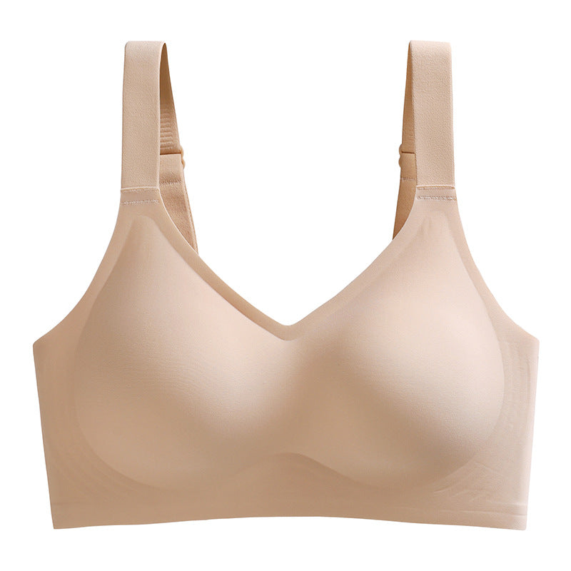 Seamless underwear women's thin summer big breasts show small chest no steel ring bra beauty vest sports large size bra