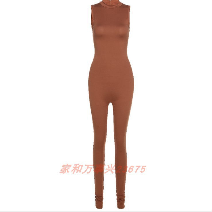 Sleeveless high waist sports jumpsuit female