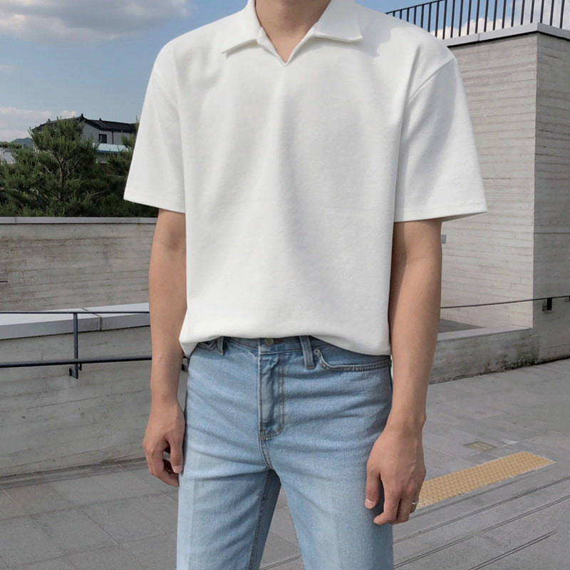 Korean Trend Summer New Simple Men's Lapel Polo Shirt Half Sleeve Top