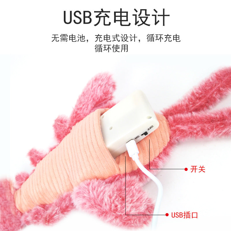 Electric jumping shrimp USB charging simulation lobster funny cat plush toy