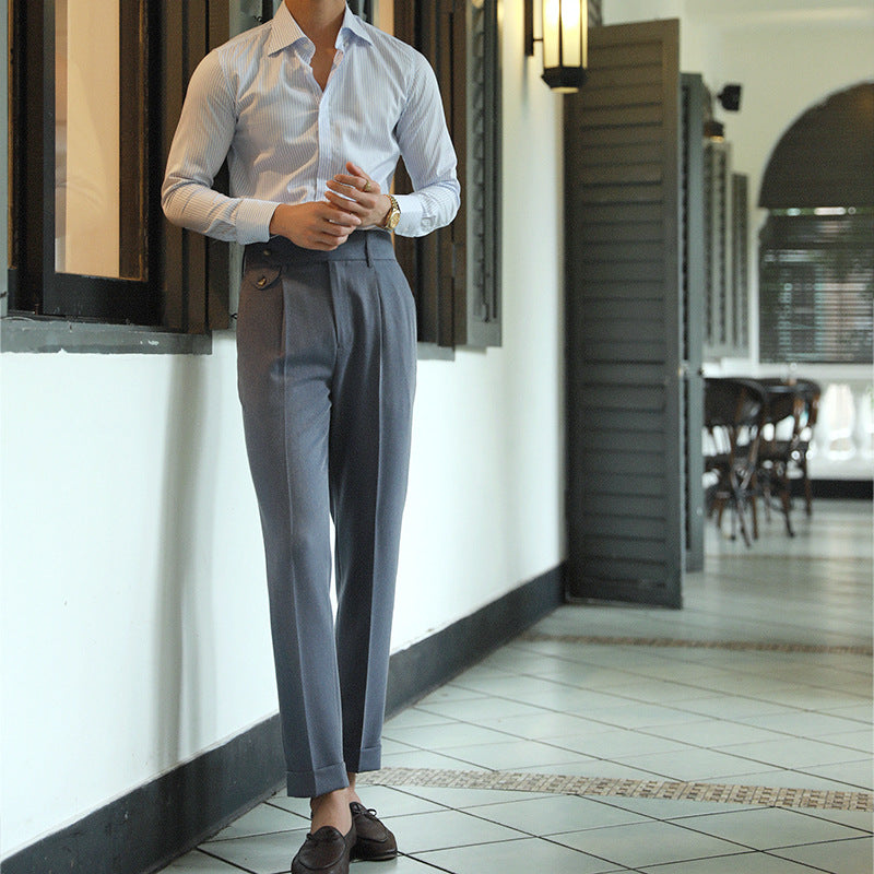 Neapolitan trousers casual straight drape casual pants men's business all-match non-iron anti-wrinkle Paris button suit pants