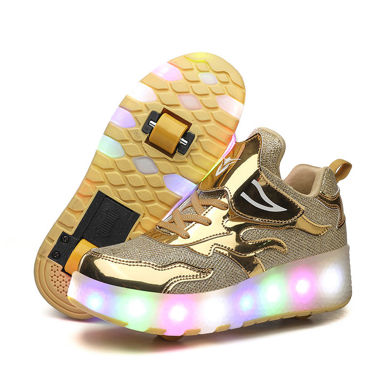 Cross-border LED hair smooth roller sports single and double wheels boys and girls shoes