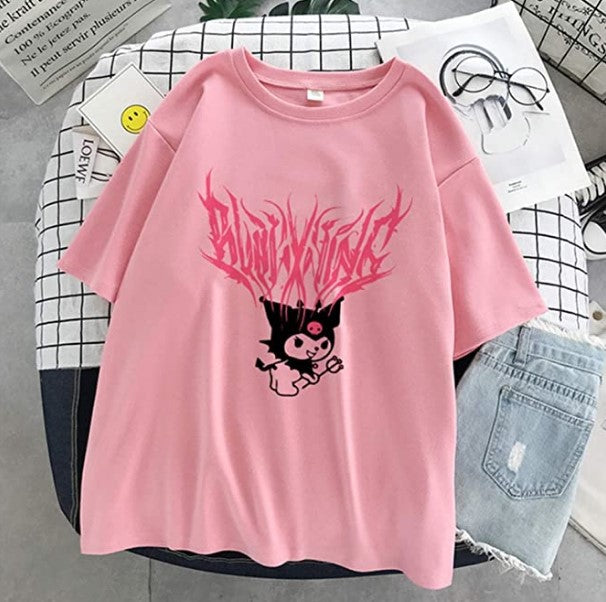 Harajuku cartoon gothic print short-sleeved T-shirt female summer street o neck sweet girl t-shirt