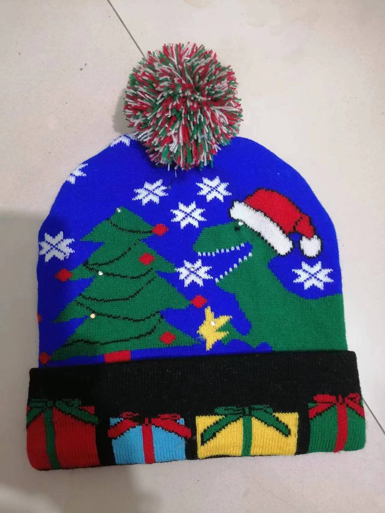 Christmas Decoration Luminous Christmas Hat Knitted LED Warm Adult Children Cartoon Printed Wool Hat