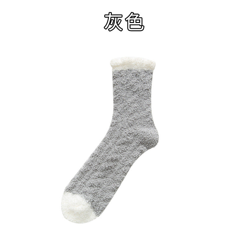 Thickened coral fleece socks cute cartoon tube socks Christmas socks home floor socks