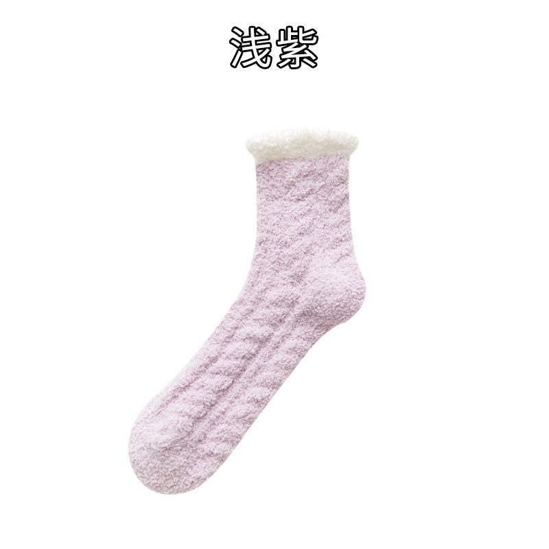 Thickened coral fleece socks cute cartoon tube socks Christmas socks home floor socks