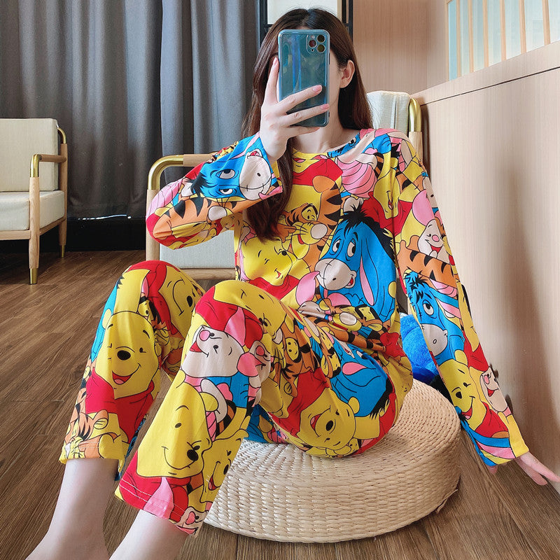 Cross-border pajamas female cute long-sleeved trousers cartoon student pajamas home service suit