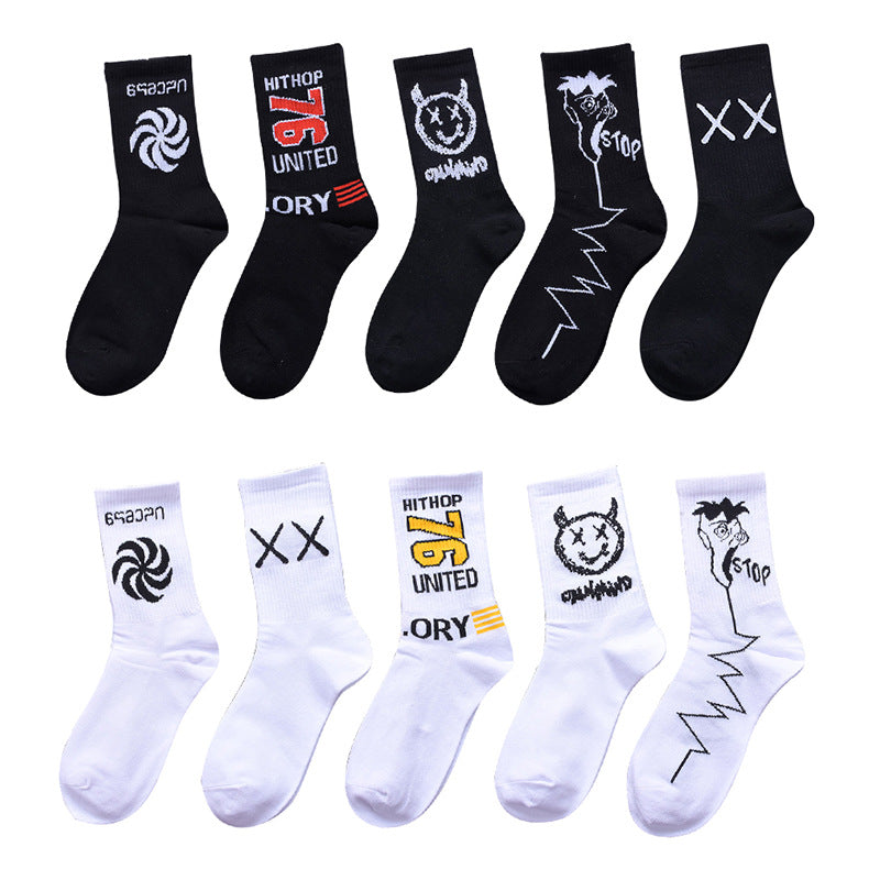 Socks men and women stockings street ins trend stockings black sports wind high-top basketball socks