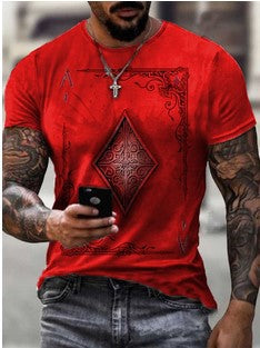 European and American fashion casual simple playing card printing round neck short-sleeved T-shirt