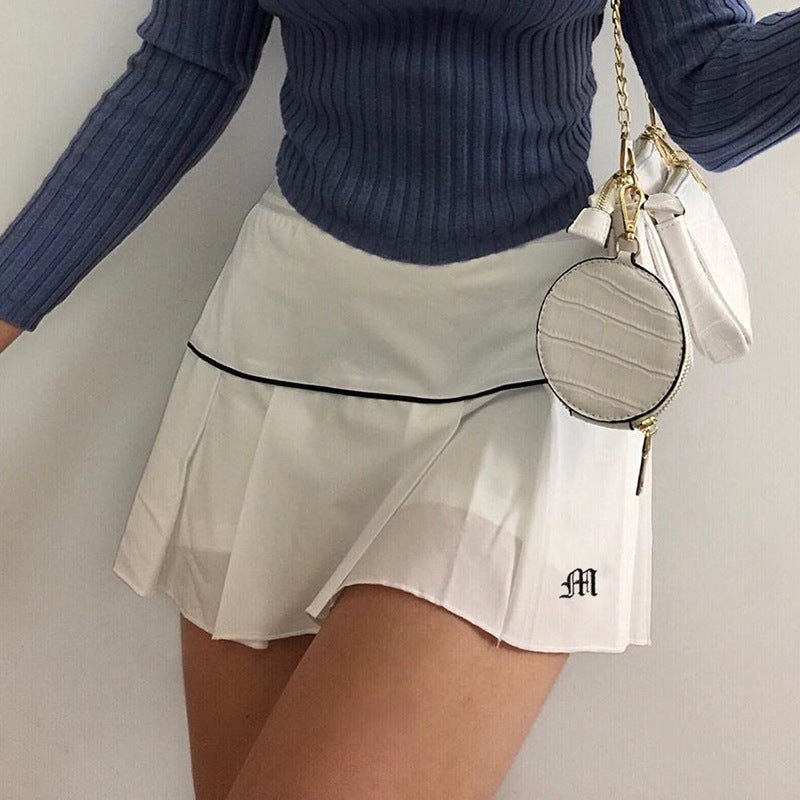 European and American style anti-empty sports and leisure half-length short skirt female elastic high waist sexy thin A-line pleated skirt