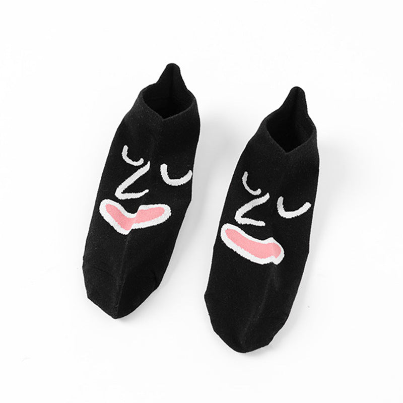 Thin smiling face cartoon shallow mouth casual tide ins breathable personality clear college style socks