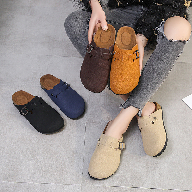 European and American fashion outer wear flat bottom couples flat cork lazy breathable slippers