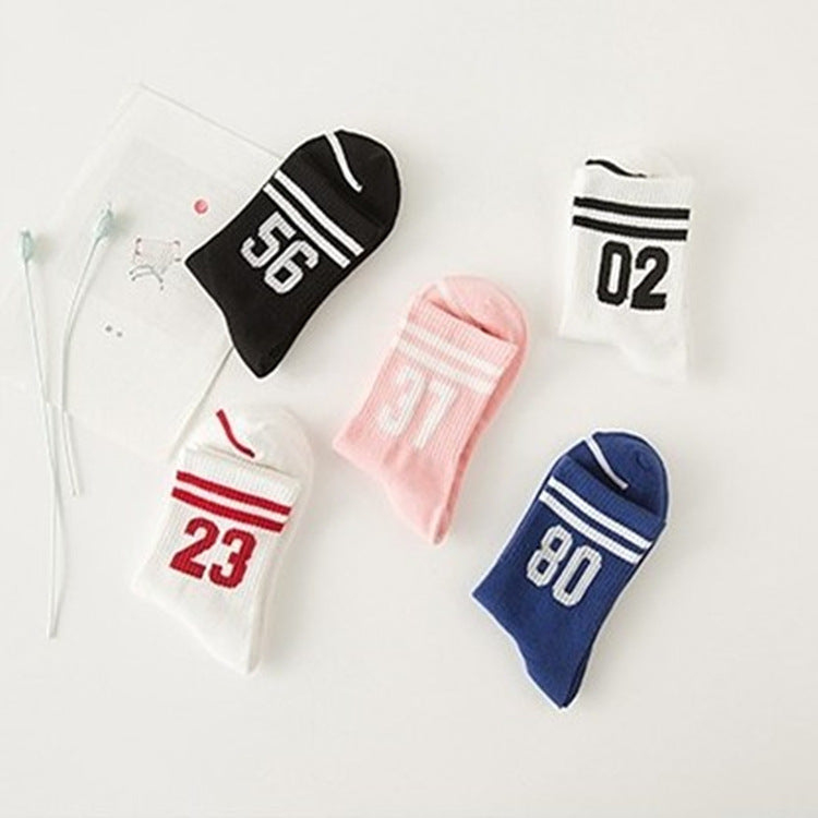 Sports socks tube pure cotton medium thickness couple socks two bars digital student white cotton socks