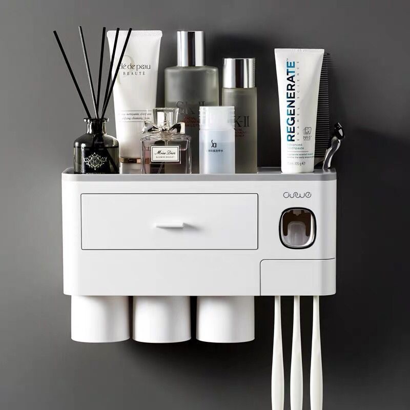 Toothbrush rack, punch-free mouthwash cup set, wall-mounted toothbrushing cup, wall-mounted toothpaste artifact, bathroom