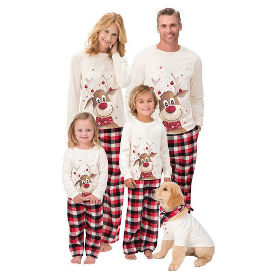 Christmas elk print parent-child long-sleeved pajamas suit home service