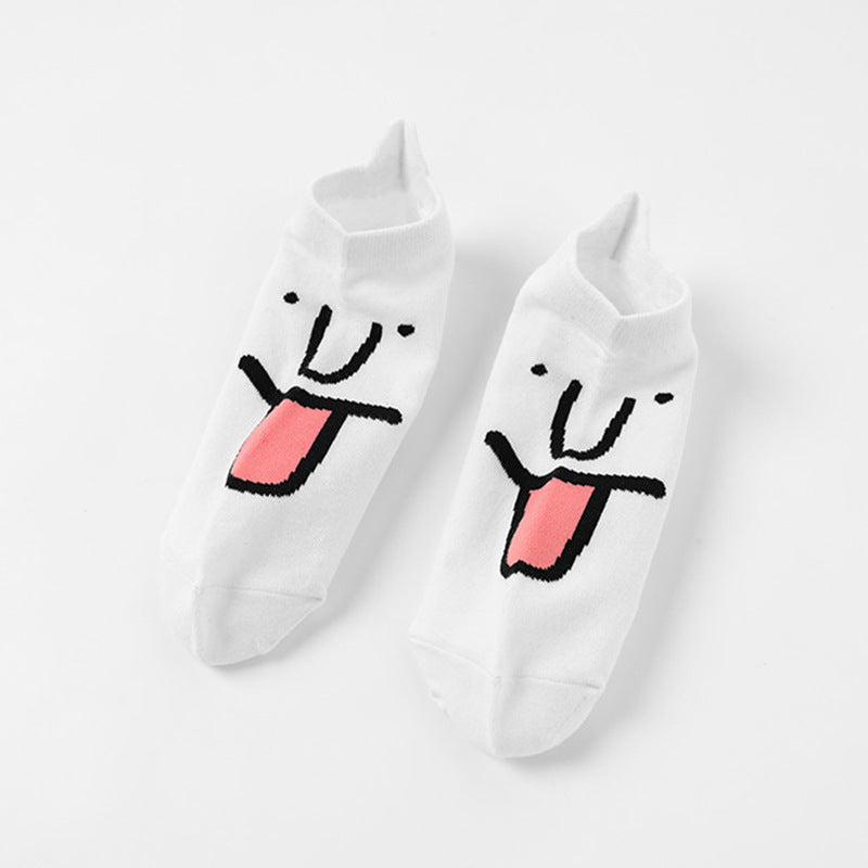 Thin smiling face cartoon shallow mouth casual tide ins breathable personality clear college style socks