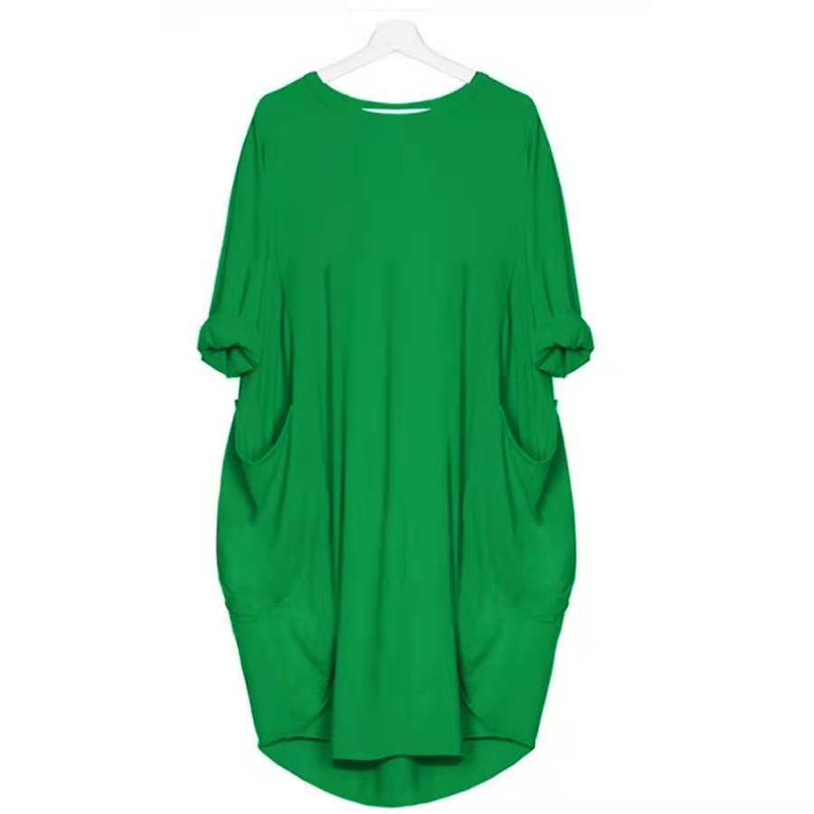 European and American popular casual loose pocket long-sleeved dress