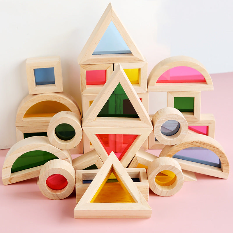 Acrylic Rainbow Building Blocks Children?s Educational Early Education Shape Cognition Creativity Assembling Parent-child Kaleidoscope Interactive Toy