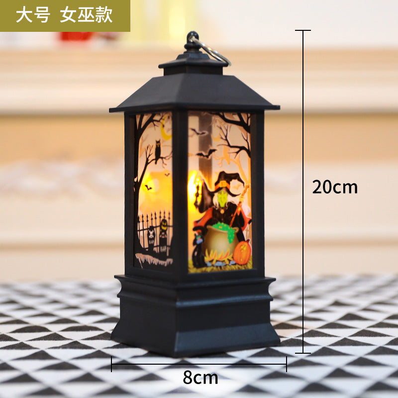 Cross-border new Halloween hollow lantern decoration props pumpkin lantern ghost festival small oil lamp LED electronic candle lamp